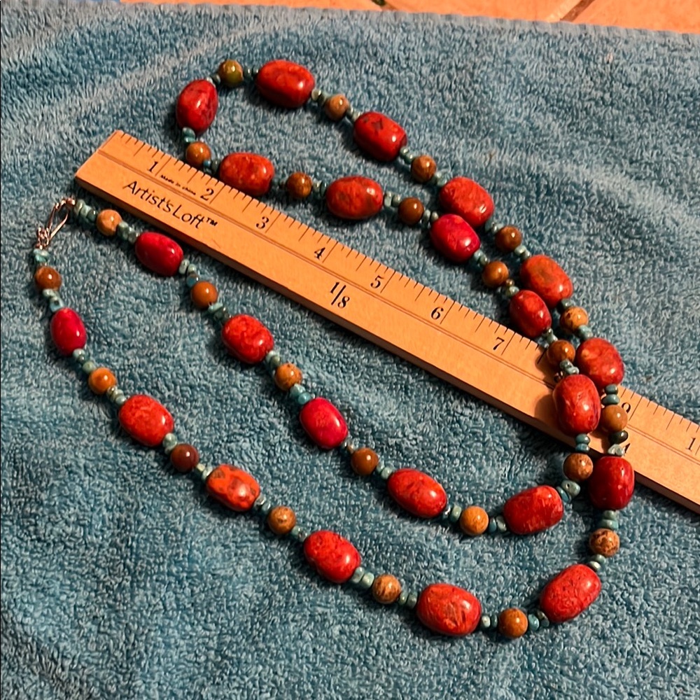 Red and Turquoise Beaded Necklace